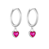 Heart Shape Pink Zircon Pendant Sterling Silver Hoop Earrings